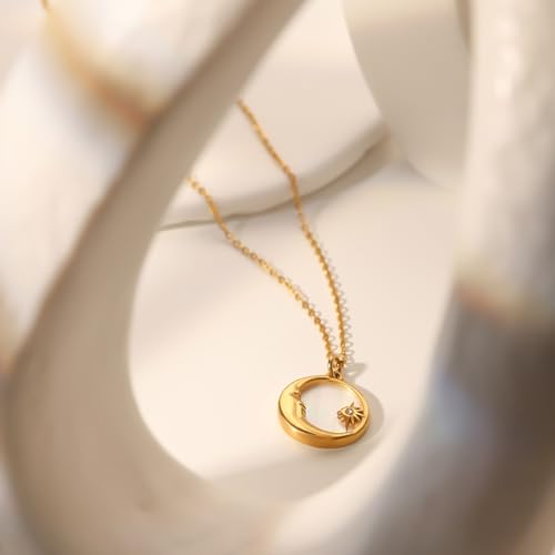 Unisex Celestial Gold Pendant Necklaces, Sun/Moon/Star/Angle Celestial Elements Unisex Choker Gold Lover Chains for Men and Women Jewelry - color: Gold Chain - Sun & Moon