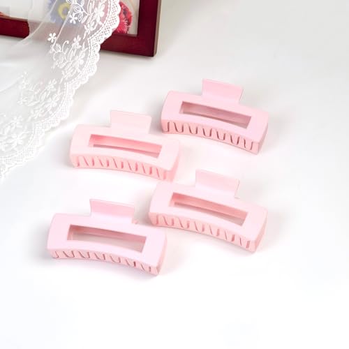 8pcs Hair Clips and Scrunchies Set for Women – 4 Non-Slip Matte Claw Clips, 4 Big Satin Scrunchies, Hair Accessories for Thick Thin Hair, Birthday/Party/Daily Use, Pink - color: Light Pink