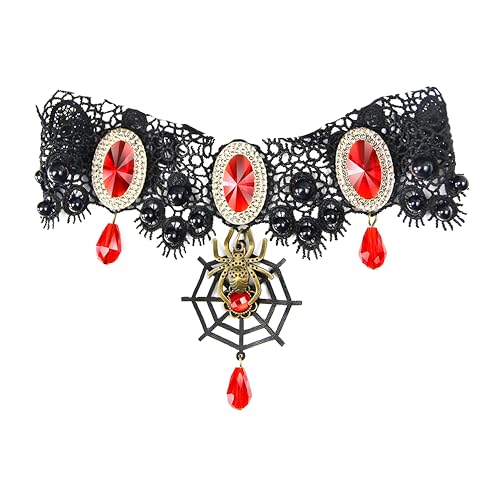 Vintage Lace Skull Choker Necklace for Women Punk Gothic Black Sexy Lace Necklaces Tassel Collar Vampire Statement Choker Necklace Halloween Classic Choker Gifts - color: Spider