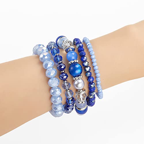 Noessla Beaded Boho Stretch Bracelet Colorful Stackable Crystal Beads Bracelets Trendy Costume Jewelry Mothers Day Gifts for Women - color: 21-Sapphire