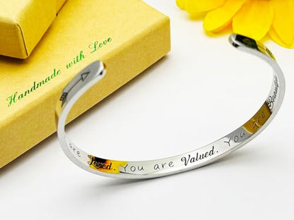 Dczosily Inspirational Bracelets for Women Stainless Steel Cuff Bracelet Engraved Jewelry Motivational Bangles Personalized Gifts for Best Friend/Mom - style: 02Love-You are loved.You are Valued.You are Beautiful.
