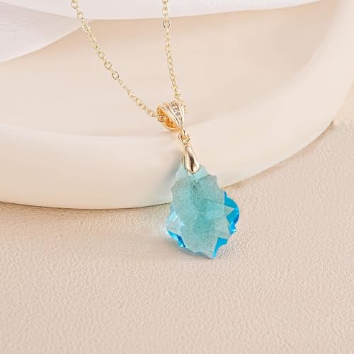 EVEVIC Teardrop Austrian Crystal Charm Pendant Necklace for Women | 14K Gold Plated,Adjustable Chain Fit,Elegant Teardrop Crystal,Gift Box Included,Perfect for Daily Wear and Special Events - color: Aquamarine