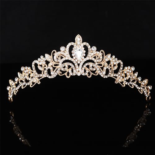 COCIDE Tiara Crowns Crystal Headband Princess Rhinestone Crown with Combs Bride Headbands Bridal Wedding Prom Birthday Party Hair Accessories for Women and Girls (no comb type) - color: B Gold+Clear