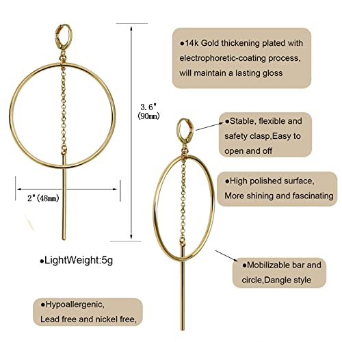 Dangle Hoop Earrings for Women, 14k Gold/Silver Plated High Polished Cute & Aesthetic Earrings for Women - color: Gold-02