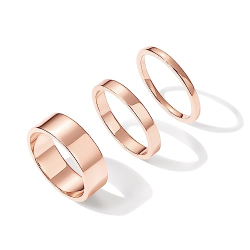 PAVOI 18K Gold Plated 3 Rings Set, Gold Stacking Rings for Women - color: Rose Gold