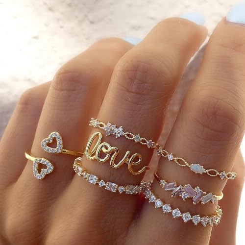 FUTIMELY Boho Retro Stackable Rings Sets for Women Knuckle Joint Finger Knuckle Nail Ring Sets Moon Stars Stack Preppy Statement Rings Cute Trendy Stuff Jewelry - style: C-3