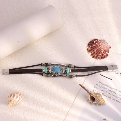 INENIMARTJ Western Turquoise Leather Wrap Bracelets for Men Women Boho Multilayer Turquoise Cuff Wrap Bracelet Western Bracelet Jewelry for Men and Woman - color: brown