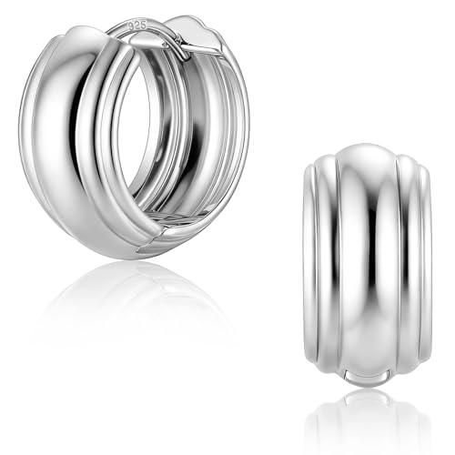 925 Sterling Silver Hoop Earrings for Women Chunky Small Huggie Earrings | Hypoallergenic Lightweight Huggy Earrings Crafted with 925 Sterling Silver Posts Fashion Jewelry Gifts - color: Silver Chunky Huggie Earrings