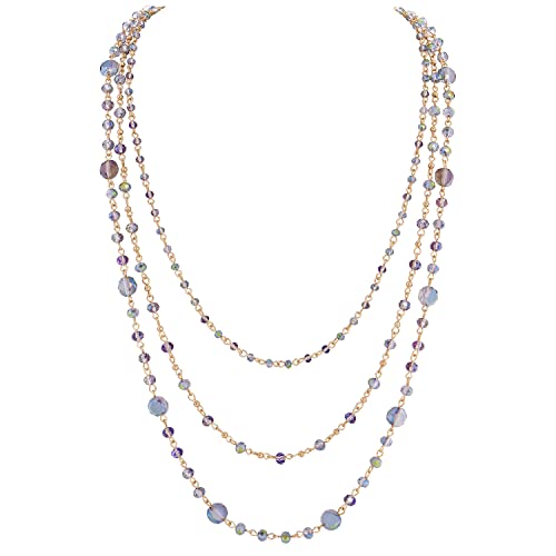 Firstmeet Long Chain Multi Layer Fashion Glass Beads Handmade Necklace for Women - color: Milky Green