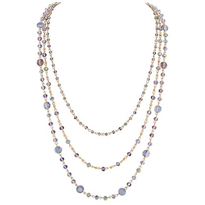 Firstmeet Long Chain Multi Layer Fashion Glass Beads Handmade Necklace for Women - color: Milky Green