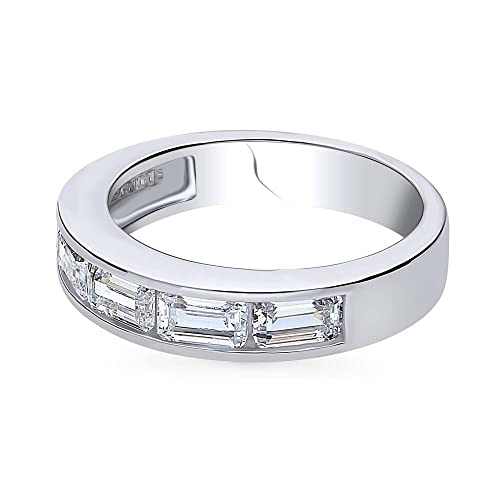 BERRICLE Sterling Silver CZ Rings Stackable Half Eternity Band Ring for Women, Channel Set Cubic Zirconia - Cushion, Emerald, Princess Cut - style: Emerald Cut