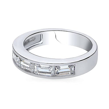 BERRICLE Sterling Silver CZ Rings Stackable Half Eternity Band Ring for Women, Channel Set Cubic Zirconia - Cushion, Emerald, Princess Cut - style: Emerald Cut