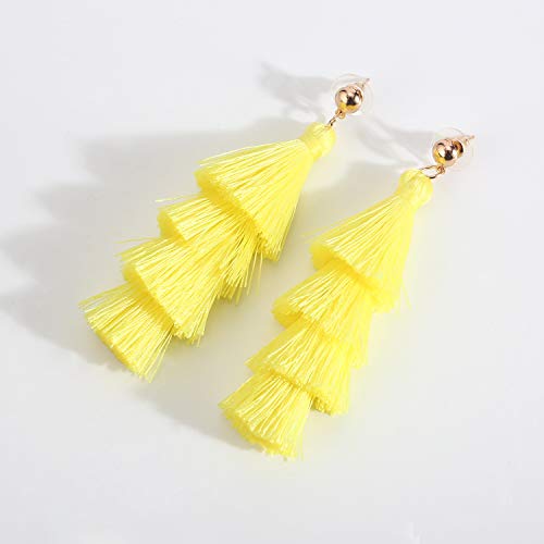 BaubleStar Bohemian Layered Tassel Drop Earrings for Women | Lightweight Statement Party Festival Jewelry - color: Chartreuse