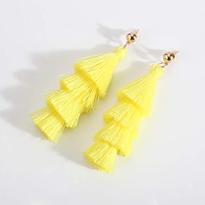 BaubleStar Bohemian Layered Tassel Drop Earrings for Women | Lightweight Statement Party Festival Jewelry - color: Chartreuse