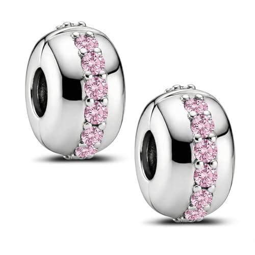 KEQ Clip Spacer Charm for Bracelet 925 Silver Pave Cubic Zirconia Clip Lock Stopper Bead Spacer For Women Bracelets Stopper Birthday Gifts European Openable Beads 2pcs - color: Silver CZ