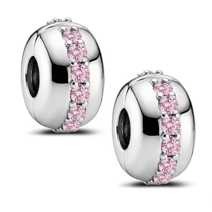 KEQ Clip Spacer Charm for Bracelet 925 Silver Pave Cubic Zirconia Clip Lock Stopper Bead Spacer For Women Bracelets Stopper Birthday Gifts European Openable Beads 2pcs - color: Silver CZ