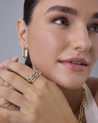 PAVOI 14K Gold Plated Interlocked Stackable Rings for Women - Statement Mixed Metals Multi Ring Stack - Cubic Zirconia Two-Toned Connected Bands Stacking Jewelry - style: Plain - White Gold