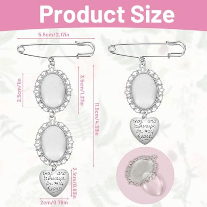 TIESOME 2 Pcs Bouquet Photo Charm, Wedding Memorial Pins DIY Kit | Oval Glass Cabochons with Lacy Frame and Heart Pendant, Keepsake for Bride, Funeral or Memory Bouquet (2 Styles)