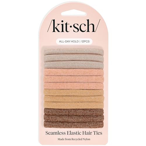 Kitsch Elastic Hair Ties No Damage | Stretchable Hair Bands - Neutral 12pcs | Strong All-Day Hold Hair, Rubber Bands For Hair, Ponytail Holders | Hair Accessories for Everyday Use - color: Neutral (Pack of 12)