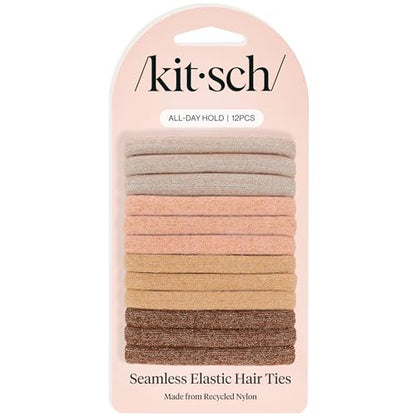 Kitsch Elastic Hair Ties No Damage | Stretchable Hair Bands - Neutral 12pcs | Strong All-Day Hold Hair, Rubber Bands For Hair, Ponytail Holders | Hair Accessories for Everyday Use - color: Neutral (Pack of 12)