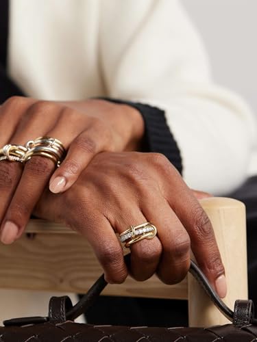 Gold Stackable Rings for Women Non Tarnish, 18k Gold Plated Cubic Zirconia Rings, Silver Gold Multi Ring Mixed Metals Stack Rings Set - color: Gold, size: 8