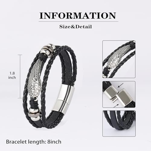 5 Pcs Braided Leather Bracelets for Men Women Woven Cuff Bracelet Adjustable - color: Silver Clasp