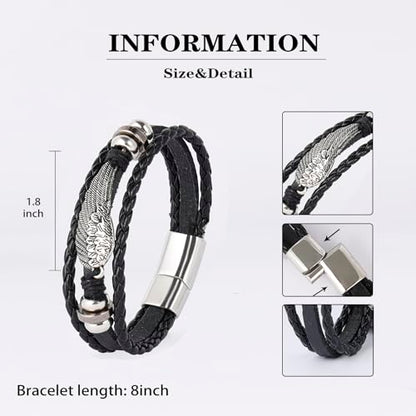5 Pcs Braided Leather Bracelets for Men Women Woven Cuff Bracelet Adjustable - color: Silver Clasp
