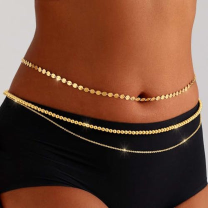 Tgirls Gold Waist Chain for Women Rhinestone Layered Belly Chains Beads Body Chain Heart-Shaped Beach Body Jewelry for Summer - style: Beads