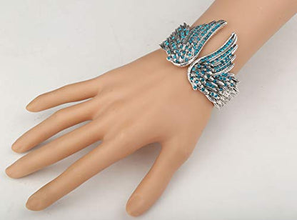 Szxc Women's Guardian Angel Wings Hinged Bangle Bracelets Fit Wrist Size 6.5 to 7.5 inch - color: Blue
