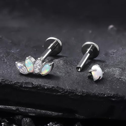 Titanium Flat Back Lip Rings Internally Threaded Earrings Studs Nose Rings 16G Opal CZ Tragus Cartilage Lobe Rook Helix Conch Labret Medusa Piercing Jewelry for Women Men W Piercing Taper Set - style: Four Opal & CZ