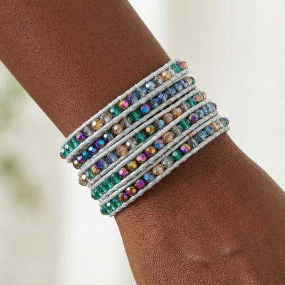 YGLINE Natural Stone Wrap Bracelet for Women Boho Bracelets Healing Crystal Beaded Bracelet Adjustable 3/5 Wraps Bracelet Handmade Birthday Gifts for Women - color: Crystal(5 wraps)