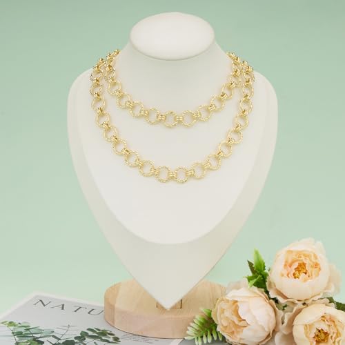 KYUNHOO 13 Feet Embossed Circle Chains Spool for Making Necklace Bracelet | Light Gold Iron Chain Jewelry Making Crafts DIY Supply Jewelry Findings - color: Embossed Circle Gold