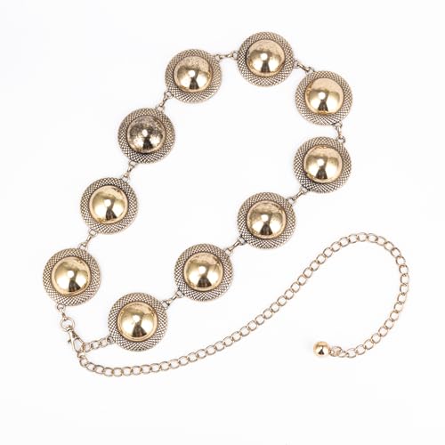 ILuvatar Western Metal Concho Belt for Women Cowgirl Waist Chain for Women Dress Pants Adjustable - color: Gold-s70