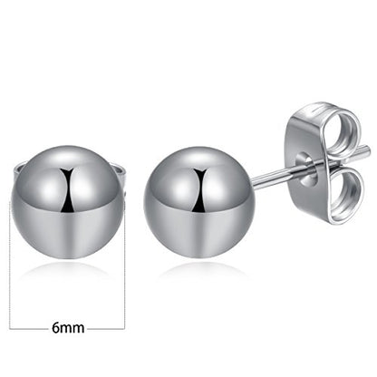 6 Pairs Surgical Stainless Steel Round Ball Stud Earrings Set for Women Men 3-7mm - style: 6 Pairs 6mm Ball Stud Earrings