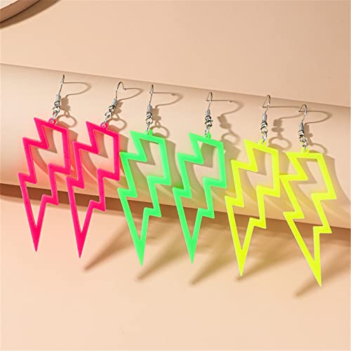 ONLYJUMP Acrylic Exaggerated Lightning Earrings Statement Punk Retro Geometric Delicate Neon Personalized Earrings Accessory Jewelry for Women - color: Green