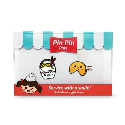 Enamel Pin Set (2 Pins Per Set) for Backpack, Bag, Lapel, Noodles, Food, Kawaii Button Collector - style: Chinese Takeout & Fortune Cookie
