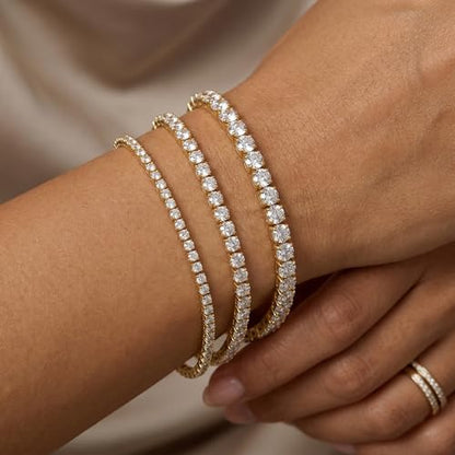 925 Sterling Silver Bracelets for Women Stack, Trendy Tennis Bangle Cuff Jewelry Set 14K Gold Plated, Adjustable Bracelet Set for Wrist Essentials, Women Fashion Watch Band Acecessories - style: Bracelet_3pcs(Gold Tennis Set)