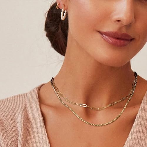 HUASAI Boho Necklaces for Women Dainty Layered Choker Necklace Bohemian Turquoise Necklace Statement Jewelry Western Cowgirl Country Concert Outfits Accessories - color: P Gold Paperclip Twist Chain Necklace