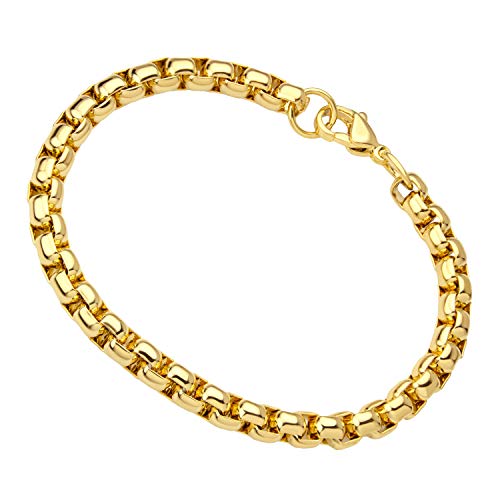 555Jewelry 5mm Stainless Steel Box Chain Bracelet for Men & Women, 6.5 to 9 Inch - color: Gold