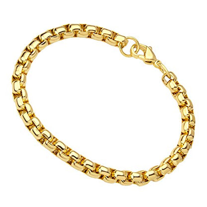 555Jewelry 5mm Stainless Steel Box Chain Bracelet for Men & Women, 6.5 to 9 Inch - color: Gold