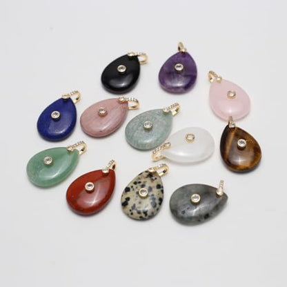 LE SKY Natural Stone Pendants Healing Crystal Gemstones with Rhinestone Charms for jewelry Making Necklace DIY Craft Gift - color: water drop