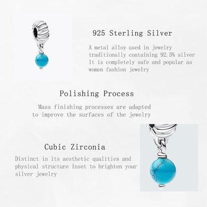 Charms Beads 925 Sterling Silver Animal Heart Flower Friend Dangle Pendant with 5A Cubic fits for Charms Bracelets for Woman Valentine's Day Mother's Day Christmas Graduation Birthday Gift - style: E06-Blue Round Stone