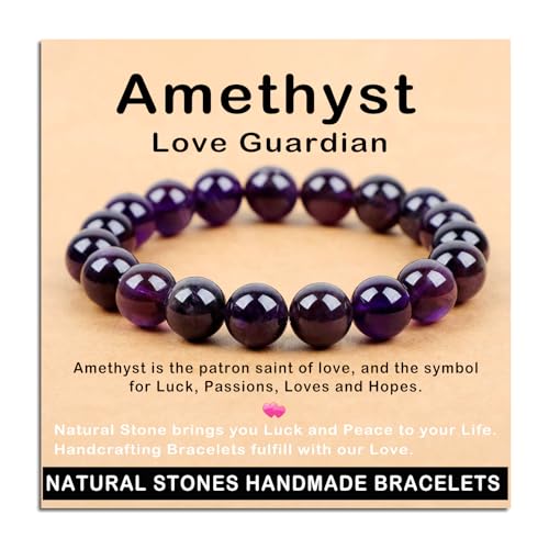 AD Beads Handmade Gemstone Stretch Elastic Bracelet Crystal Healing Reiki Nature's Beauty and Spiritual Essence Unisex (10mm, Amethyst (Love Guardian)) - color: Amethyst (Love Guardian), size: 10mm