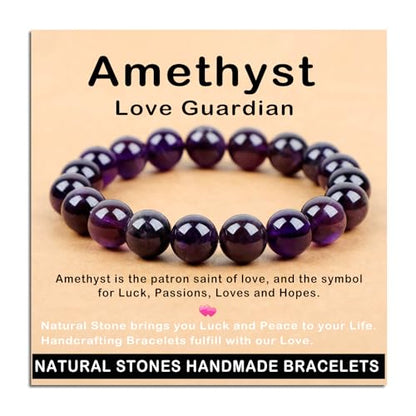 AD Beads Handmade Gemstone Stretch Elastic Bracelet Crystal Healing Reiki Nature's Beauty and Spiritual Essence Unisex (10mm, Amethyst (Love Guardian)) - color: Amethyst (Love Guardian), size: 10mm