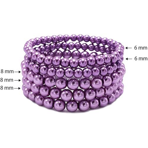 Faux Pearl Beaded Bracelets for Women Ladies Elastic Stretch Bracelet Stackable Jewelry Set Pulsera Para Mujer 5 pcs Size 6-8 MM - color: Grey