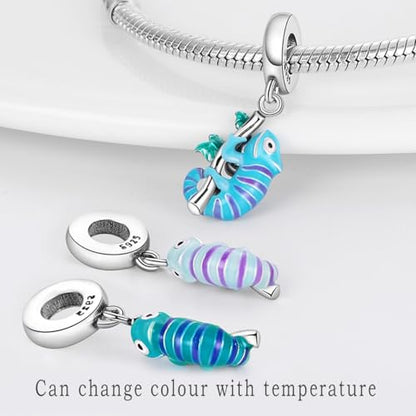 HappyStar 925 Sterling Silver Animal Dogs Charms Pendants fit Pandora Bracelets Necklaces Flowers Sports Travel Charms for Bracelets Women Jrwelry Gifts(with one Spacer Bead Charms) - style: Chameleon Charm