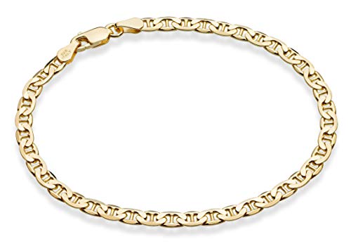Miabella Italian Solid 925 Sterling Silver, 18Kt Gold Plated 3mm, 4mm Solid Mariner Link Chain Bracelet for Men Women, Made in Italy - color: yellow-gold-plated-silver, size: 0.16 in width x 7.5 in length