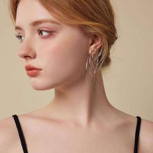 4 Pairs Silver Gold Hoop Earrings for Women | 14K Gold Plated Hoop Earrings Set Hypoallergenic Earring Lightweight Dangle Earrings Set - color: 6 Pairs Silver+Gold-30/40/50mm