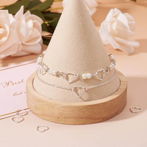 Elecrelive 5pcs 925 Sterling Silver Heart Charms Love Heart Bezel Frame Hollow Link Connector Charms for Valentine's Day DIY Bracelet Necklace Earring Making - color: Silver-Heart