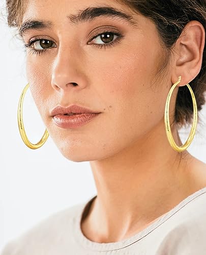 OOOPEL 925 Sterling Silver Hoop for Women Gold Hoop Earrings Hypoallergenic Diamond-Cut Ripples Designed - Non Tarnish Large Hoop Earrings(30/40/50/60/70mm) - color: Gold-70mm